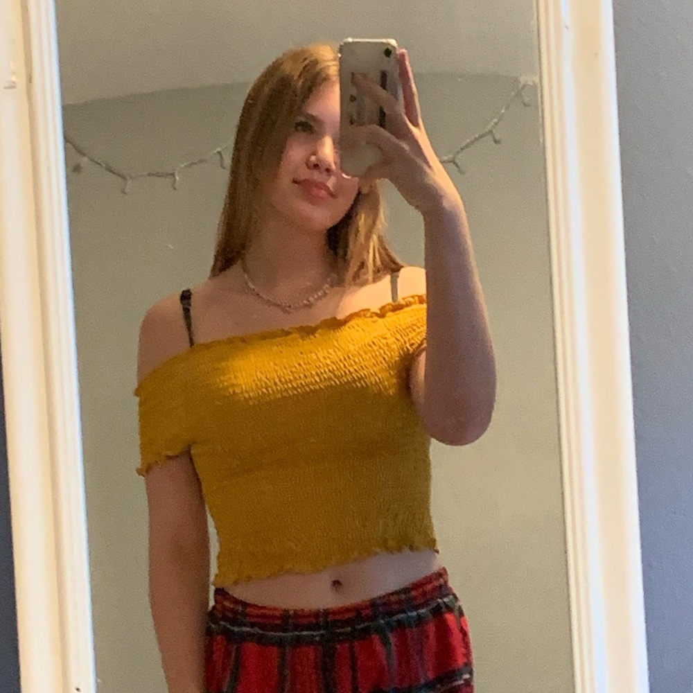 yellow off the shoulder tube top rue21